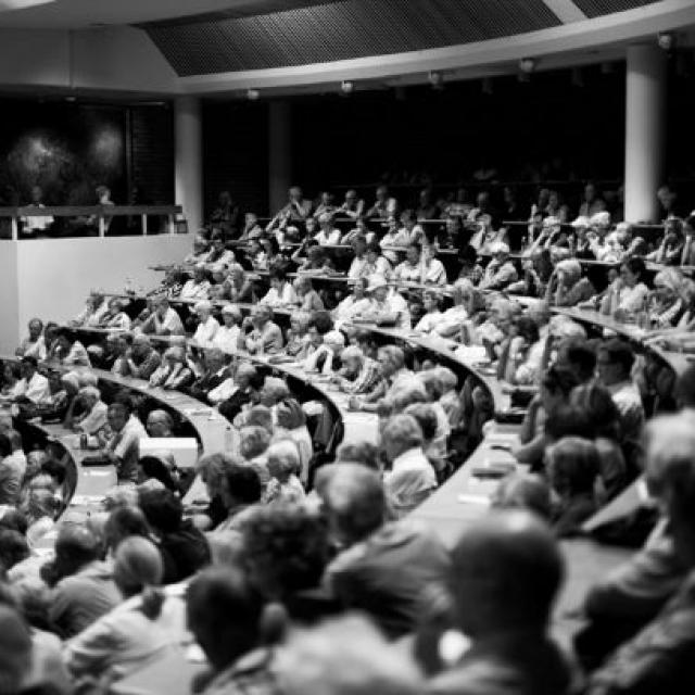 packed lecture theatre